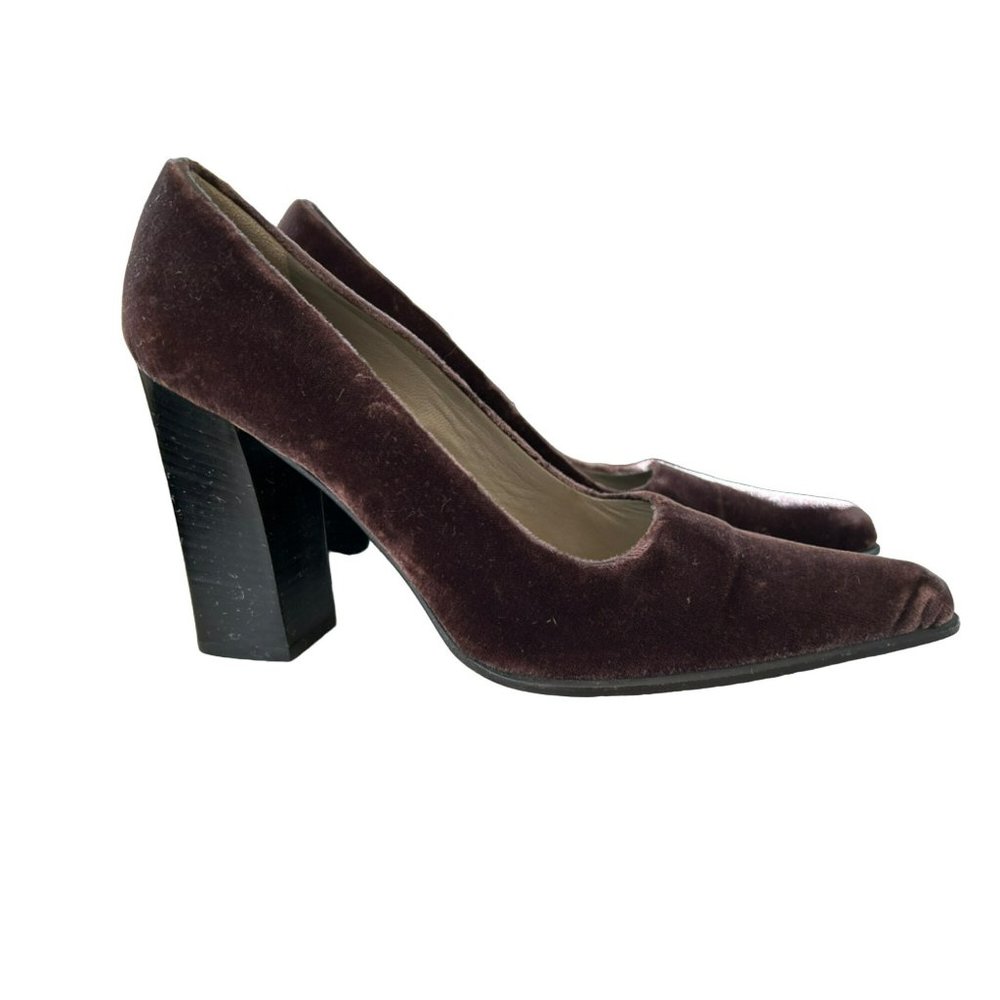 Vintage Prada Velvet Block Heel Pumps Dark Academia Quiet Luxury 90s Chic